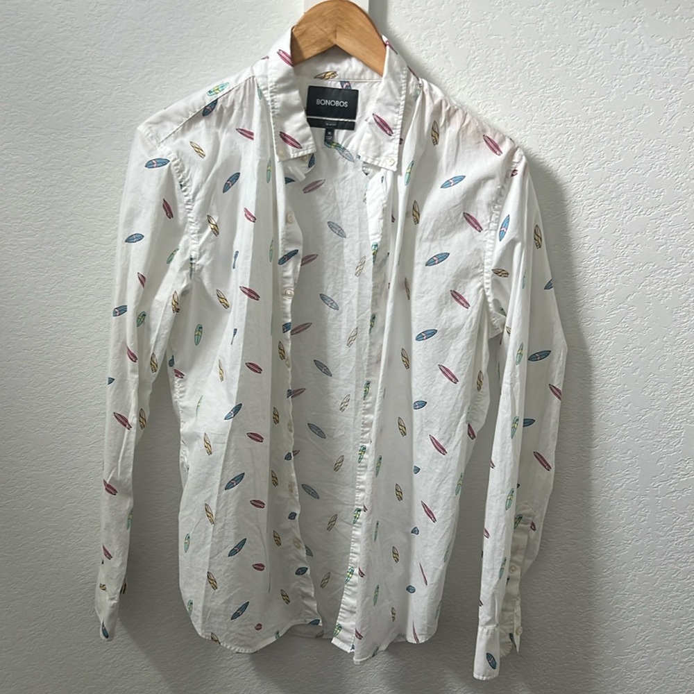 Bonobos White Button-Down Shirt with Multicolor Surfboard Print